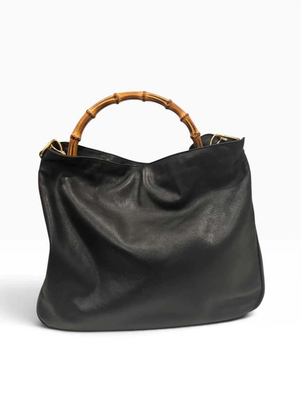 Vintage Gucci BLACK Bamboo Handle Leather Oversized Hobo Bag Bamboo 1947